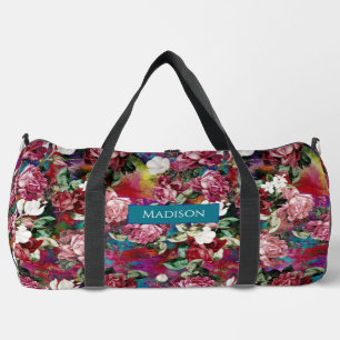 Rosa Blume, rotes Muster, bedruckt Duffle Bag