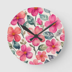 Rosa Blume Runde Wanduhr