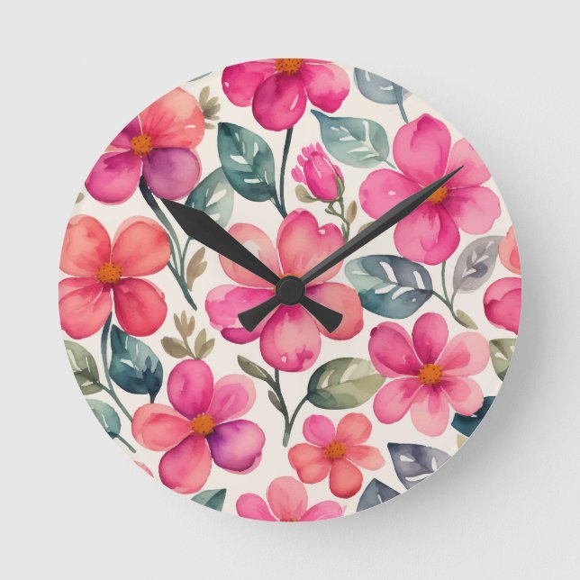 Rosa Blume Runde Wanduhr (Vorderseite)