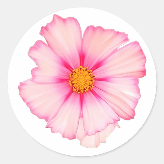 Rosa Blume Runder Aufkleber (Vorderseite)