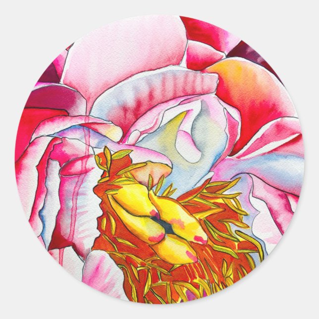 Rosa Blume Runder Aufkleber (Vorderseite)