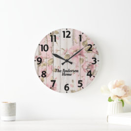 Rosa Blume Rustikal Große Wanduhr