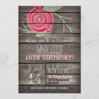 Rosa Blume, Rustikales Land 60. Geburtstagsparty Einladung