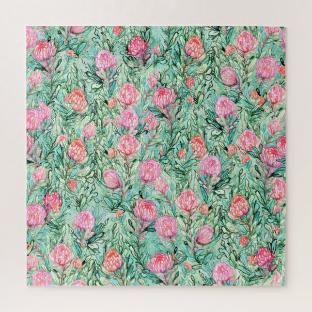 Rosa Blume, Salbei grün, nahtlos. Puzzle (Vertikal)