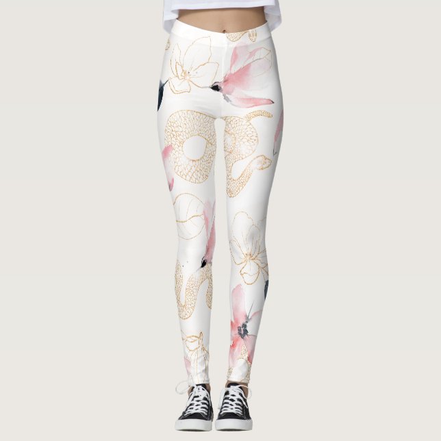 Rosa Blume Schlangenmuster Leggings (Vorderseite)