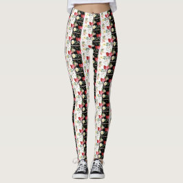 Rosa Blume schwarz-weiß Streifen Leggings