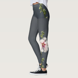 Rosa Blume Schwarze grüne Blätter auf dunkelgrau Leggings