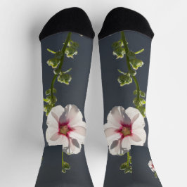Rosa Blume Schwarze grüne Blätter auf dunkelgrau Socken