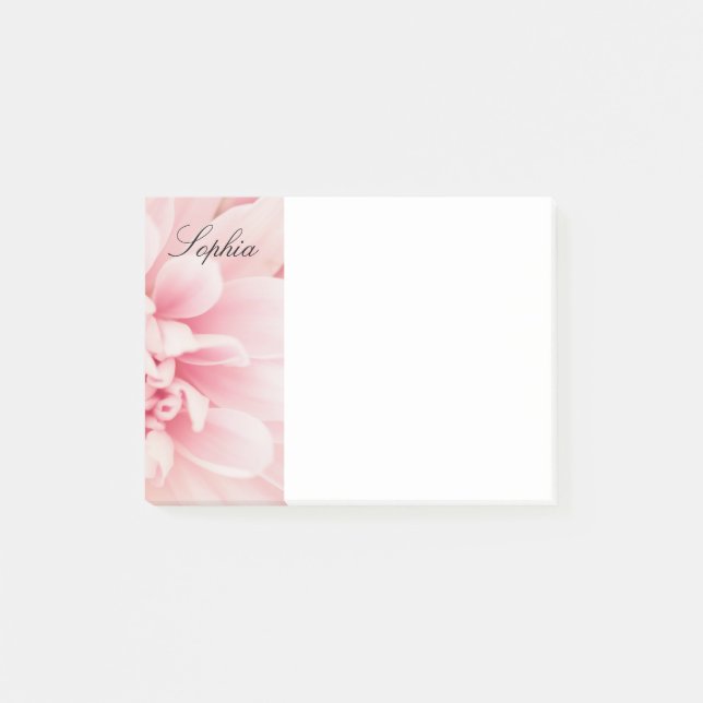 Rosa Blume & Schwarzer Schriftname, Vs 2 Post-it Klebezettel (Vorderseite)