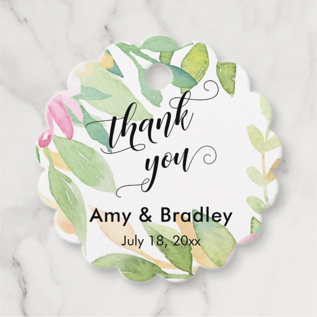 Rosa Blume Script Danke Personalisierte Hochzeit Geschenkanhänger (Vorderseite)