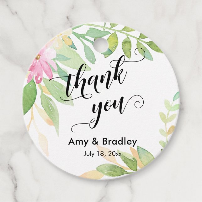 Rosa Blume Script Danke Personalisierte Hochzeit Geschenkanhänger (Vorderseite)