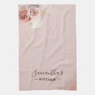 Rosa Blume Script Terracotta Personalisiert Geschirrtuch
