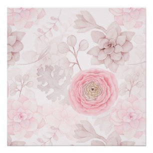 Rosa Blume Sukkulente Illustration Sommermuster Poster