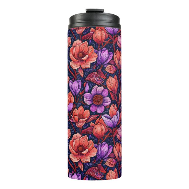 Rosa Blume Thermosbecher (Vorderseite)