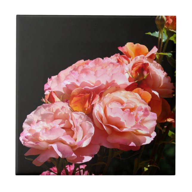 Rosa Blume Tile Ceranic Art Keepake Box Fliese (Vorderseite)