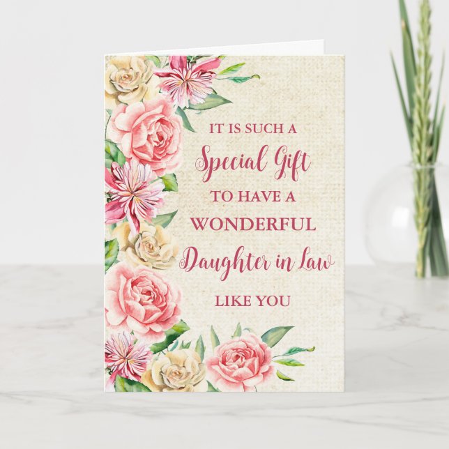 Rosa Blume Tochter im Gesetz Glücklicher Muttertag Karte (Vorderseite)