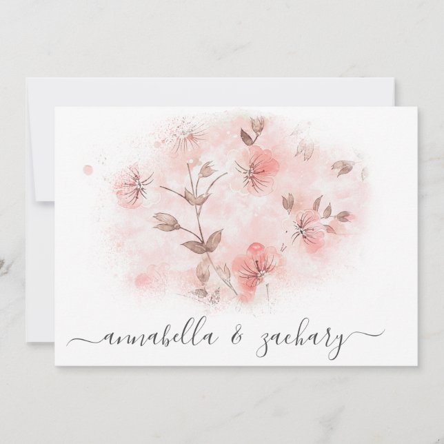 *~* Rosa Blume UAWG QR AR26 Blumenmuster Einladung (Vorderseite)