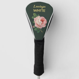 Rosa Blume und Blätter auf dunkelgrün Golf Headcover