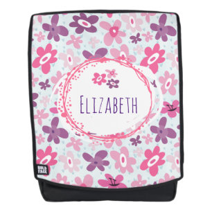 Rosa Blume und blaue Herzen Niedlich Personalisier Rucksack