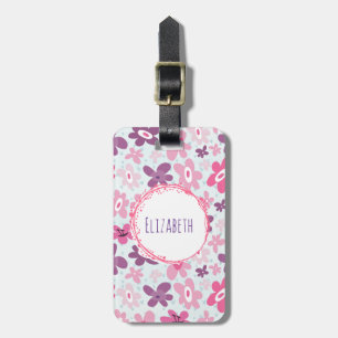 Rosa Blume und blaue Herzen Niedlich Whimsical Gepäckanhänger