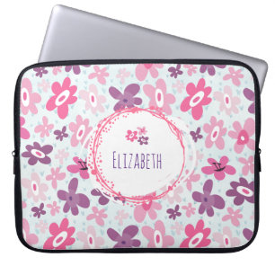 Rosa Blume und blaue Herzen Niedlich Whimsical Laptopschutzhülle