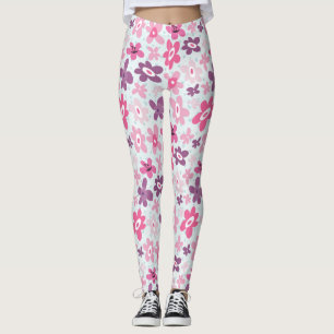 Rosa Blume und blaue Herzen Niedlich Whimsical Leggings