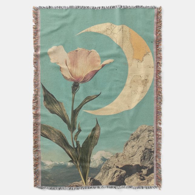 Rosa Blume und Crescent Moon Decke (Vorderseite Vertikal)