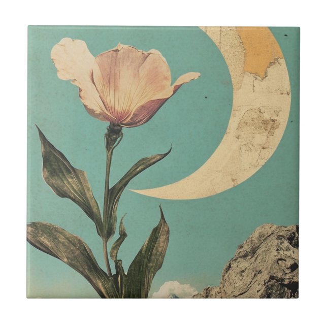 Rosa Blume und Crescent Moon Fliese (Vorderseite)