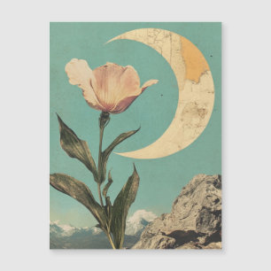 Rosa Blume und Crescent Moon Magnetkarte