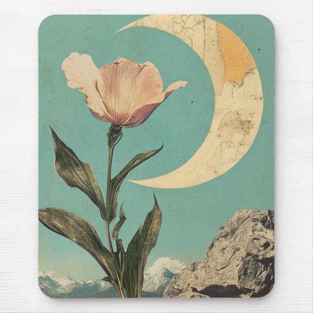 Rosa Blume und Crescent Moon Mousepad (Vorne)