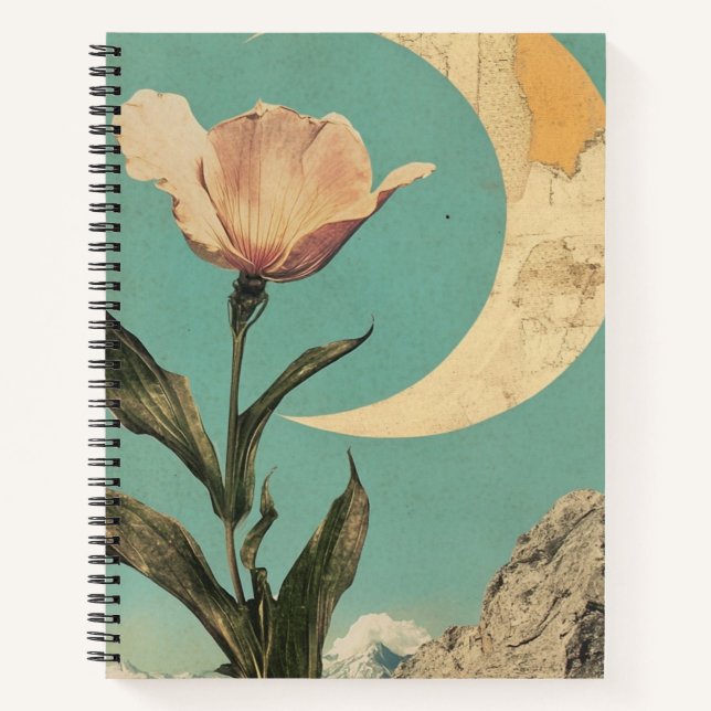 Rosa Blume und Crescent Moon Notizbuch (Vorderseite)