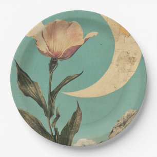 Rosa Blume und Crescent Moon Pappteller