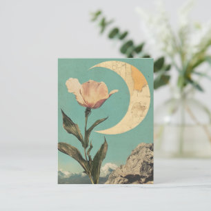 Rosa Blume und Crescent Moon Postkarte