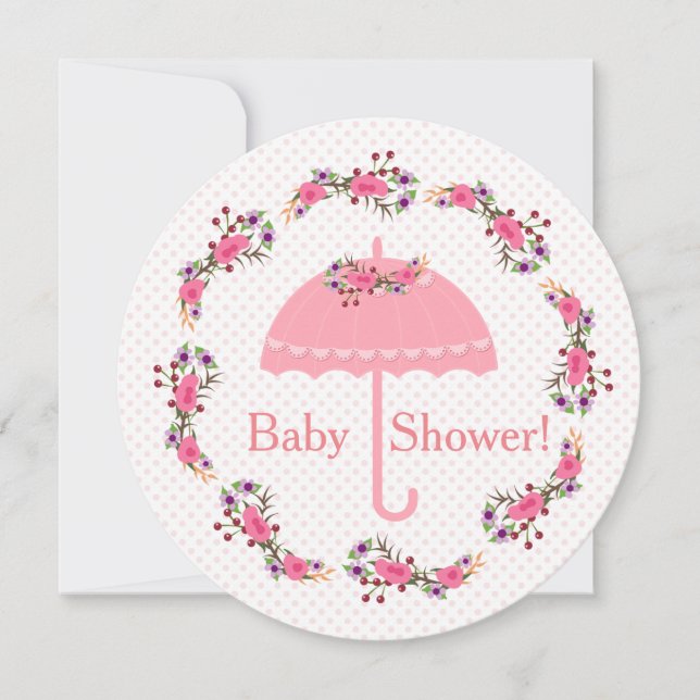 Rosa Blume und Dosen, Girl Baby Dusche Einladung (Vorderseite)