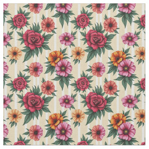 Rosa Blume und Gold auf Tan Strips Stoff