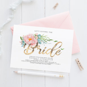Rosa Blume und Gold Glitzer Modernes Brautparty Einladung