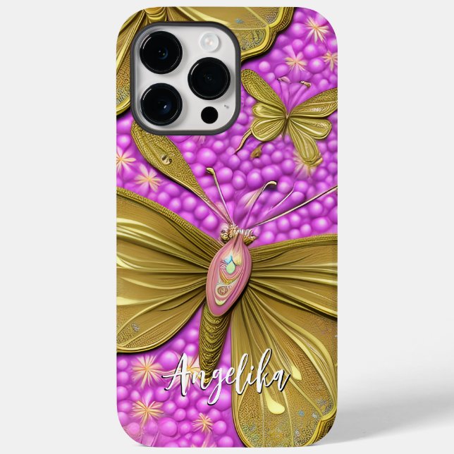 Rosa Blume und goldene Schmetterlinge Case-Mate iPhone Hülle (Rückseite)
