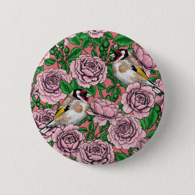 Rosa Blume und Goldflossen Button (Vorderseite)