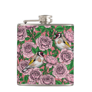 Rosa Blume und Goldflossen Flachmann