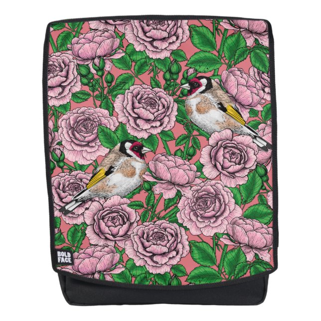 Rosa Blume und Goldflossen Rucksack (Vorderseite)