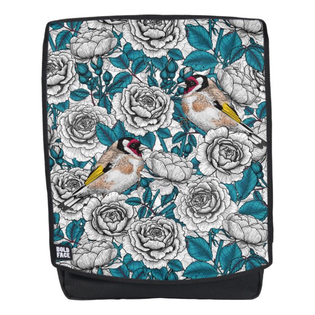 Rosa Blume und Goldflossen Rucksack (Vorderseite)