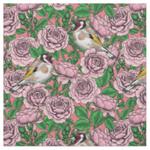 Rosa Blume und Goldflossen Stoff