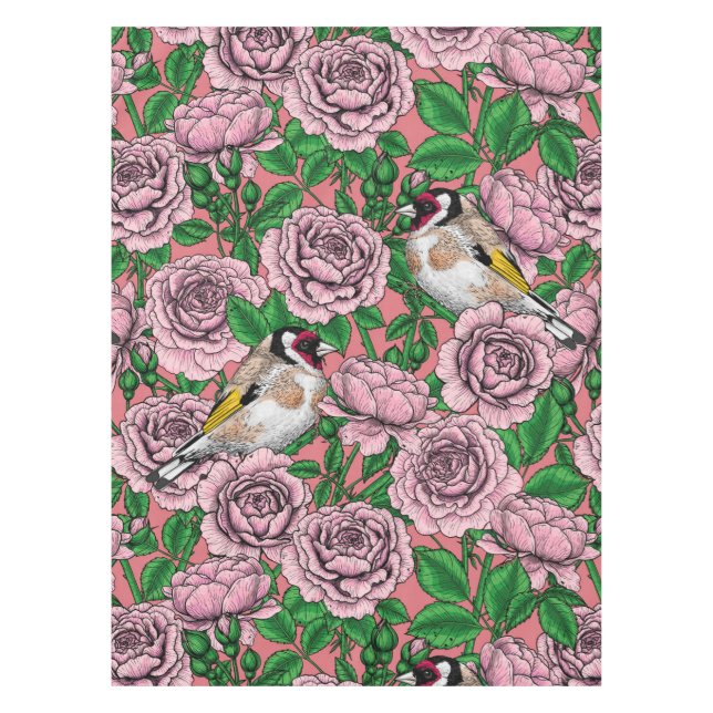 Rosa Blume und Goldflossen Tischdecke (Vorderseite)