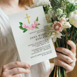 Rosa Blume und Goldgräbertaufen Einladung