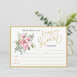 Rosa Blume und grüne Babydusche Einladung