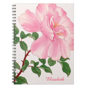 Rosa Blume und grüne Blätter Monogramm Notizblock