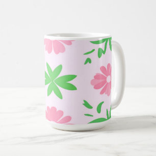 Rosa Blume und grüne Blätter - nahtloses Muster Kaffeetasse