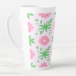 Rosa Blume und grüne Blätter - nahtloses Muster Milchtasse