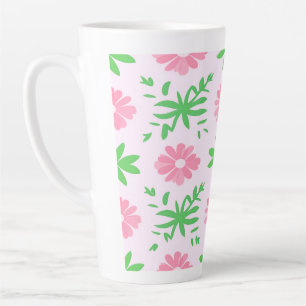 Rosa Blume und grüne Blätter - nahtloses Muster Milchtasse