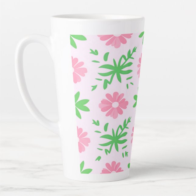 Rosa Blume und grüne Blätter - nahtloses Muster Milchtasse (Links)